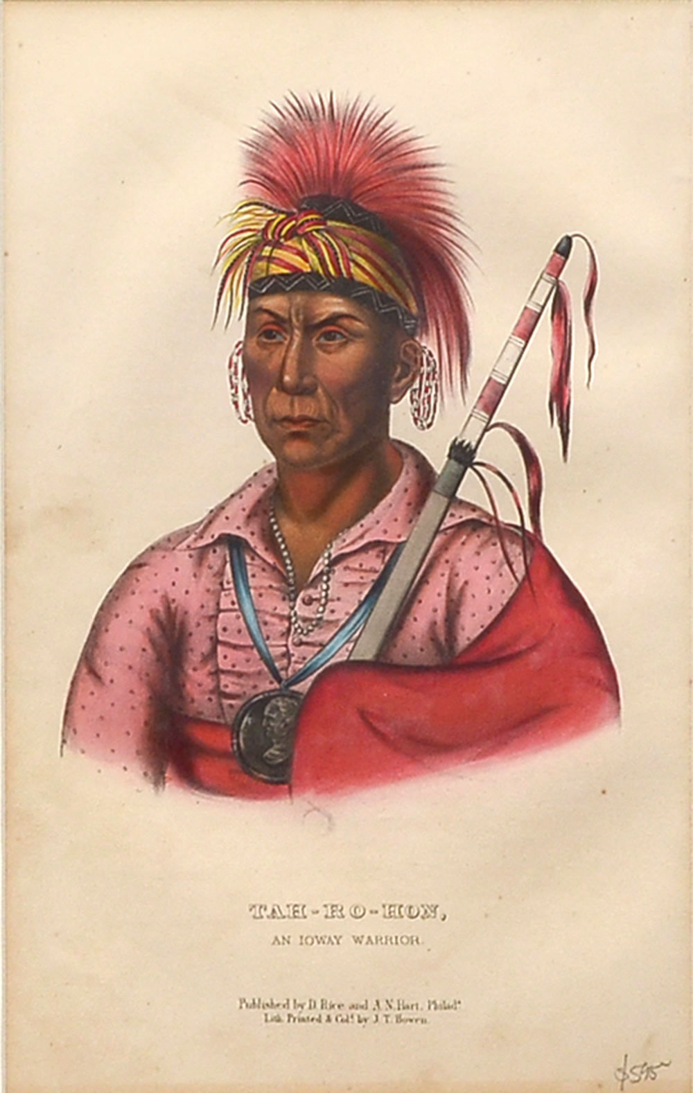 Appraisal: MCKENNEY AND HALL INDIAN LITHOGRAPH ''TAH-RO-HON An Ioway Warrior'' sight