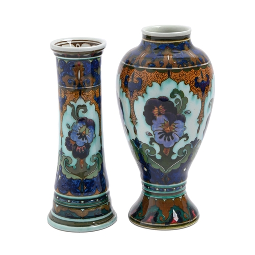 Appraisal: Two Rosenburg art pottery vases c painted with pansies in