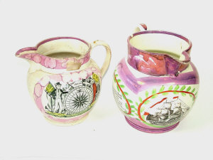 Appraisal: Two th century pink lustre jugs one with a panel