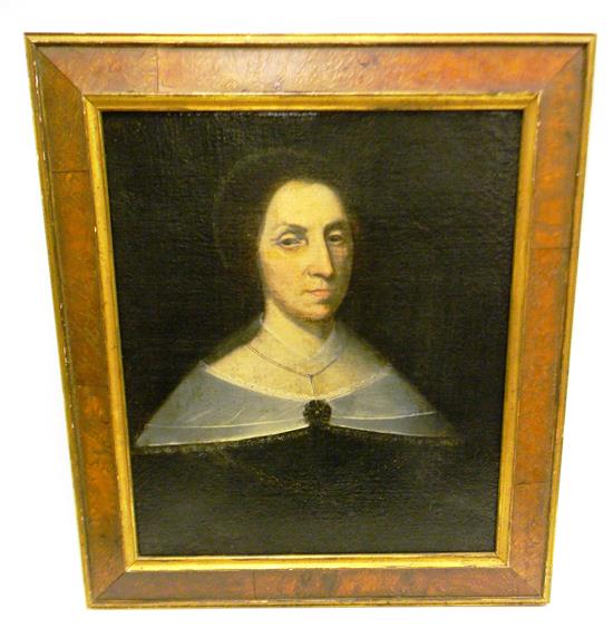 Appraisal: Early portrait of woman in c s lace-trimmed black dress