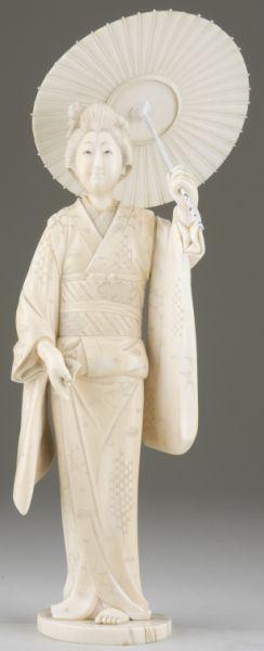 Appraisal: Large Japanese Ivory Okimono of a Young Woman signed on