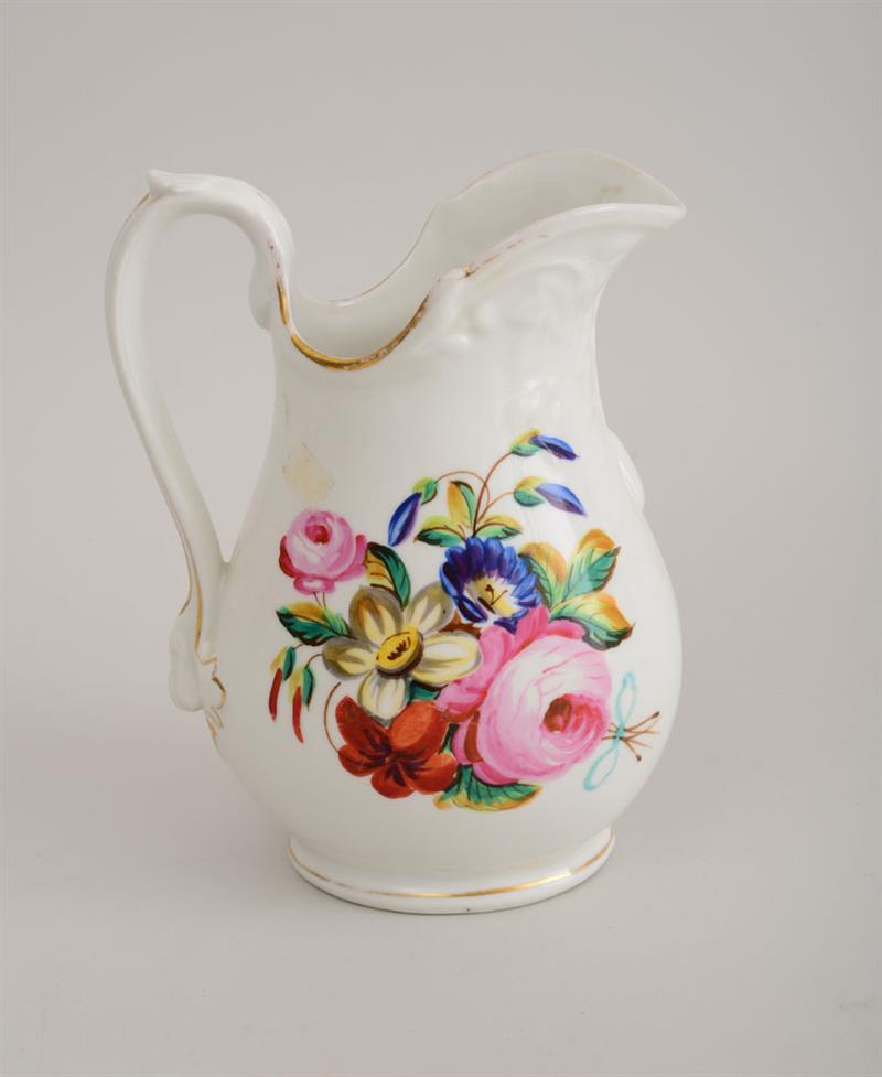 Appraisal: TUCKER TYPE PORCELAIN PITCHER The pear-form bowl painted with colorful