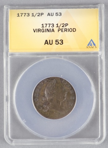 Appraisal: Virginia Half Penny with PeriodA Nice AU example Certified by