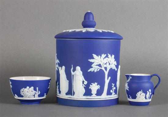 Appraisal: Wedgwood blue and white jasperware jar and a similar tea