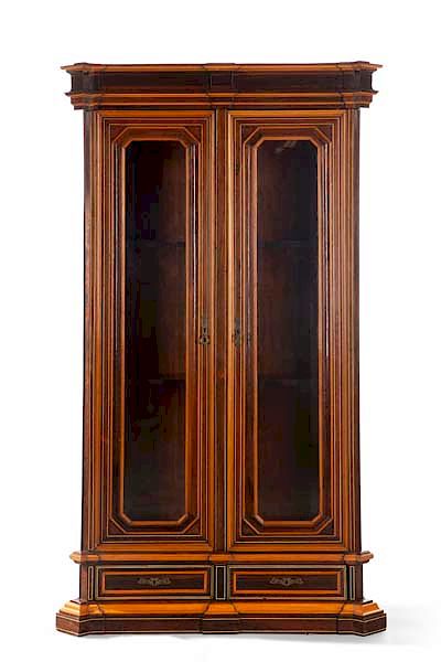 Appraisal: A Continental inlaid specimen wood cabinet A Continental inlaid specimen