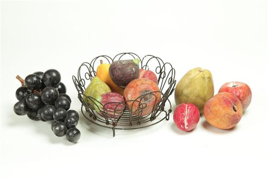 Appraisal: GROUP OF STONE FRUIT IN WIRE BASKET American or European