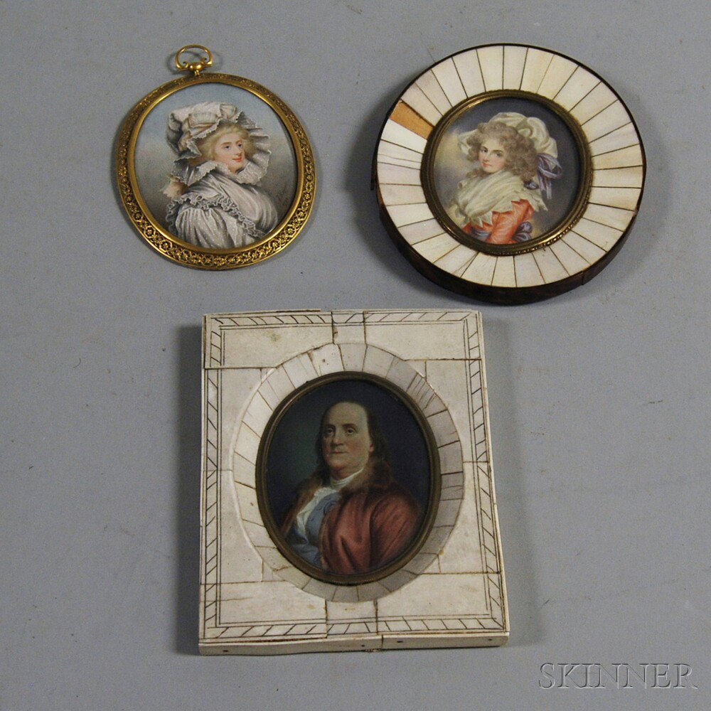 Appraisal: Three Framed Portrait Miniatures a depiction of Benjamin Franklin unsigned