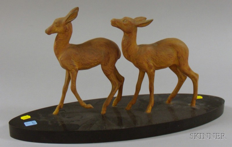 Appraisal: Painted Metal Deer Sculpture on a Marble Base signed Scali