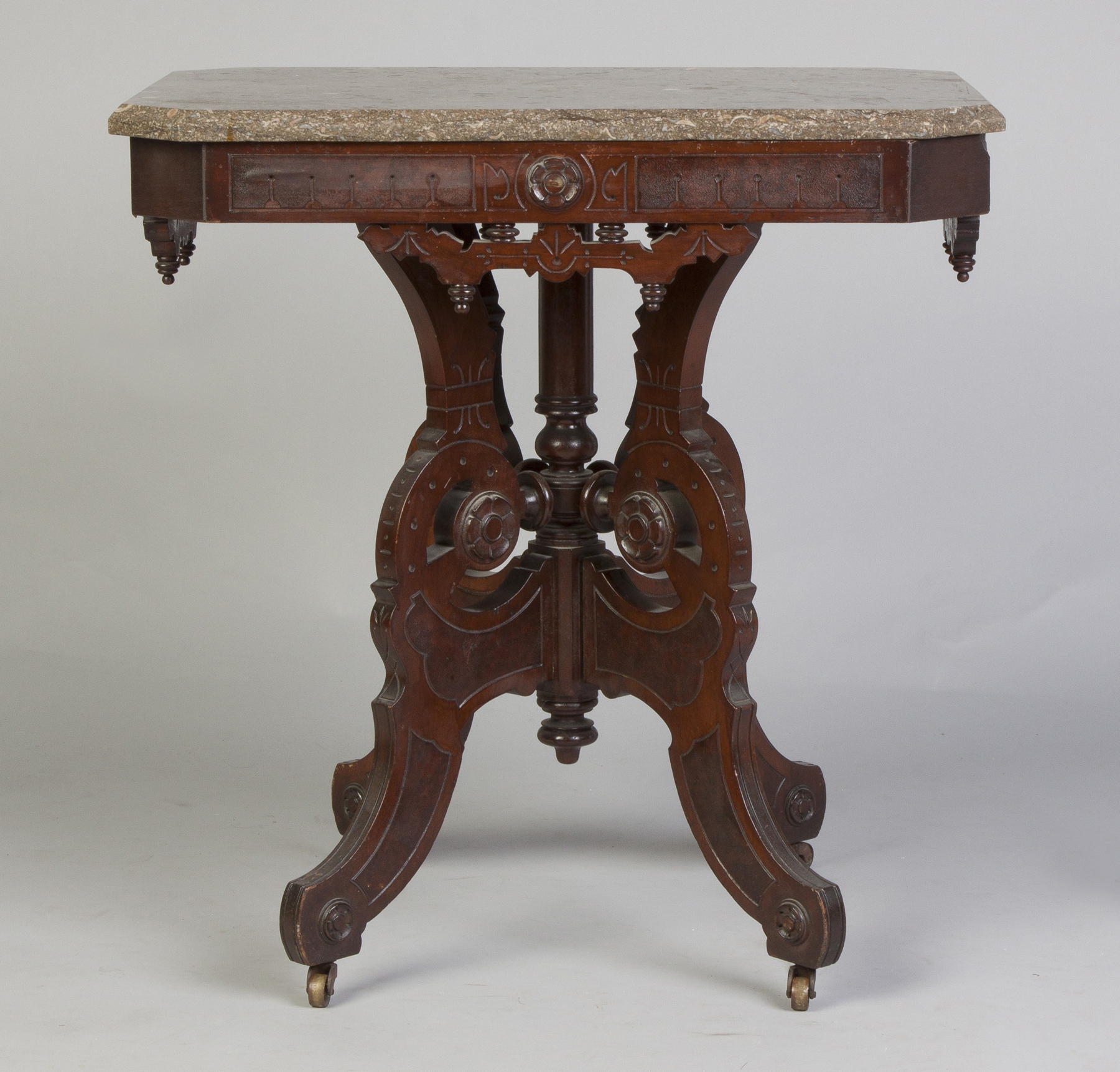 Appraisal: Victorian Walnut Fossilized Marble Top Table