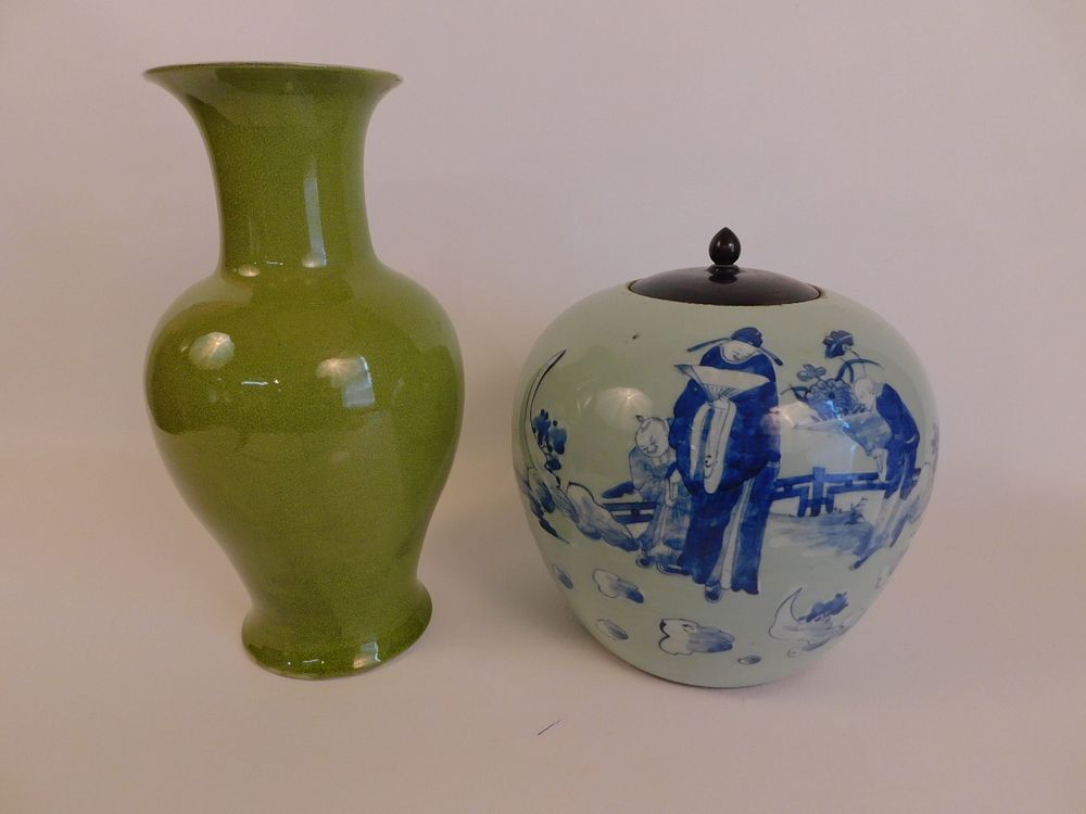 Appraisal: CHINESE VASES Lot Chinese ceramic items antique celadon glaze covered