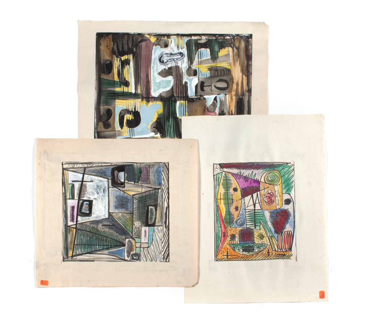 Appraisal: Joseph Levin Three mixed media on paper unframed Russian American