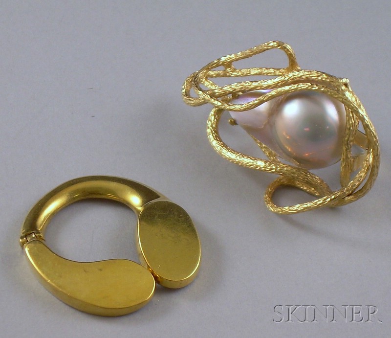 Appraisal: Two Pearl Enhancers one kt gold dwt signed Cellino another