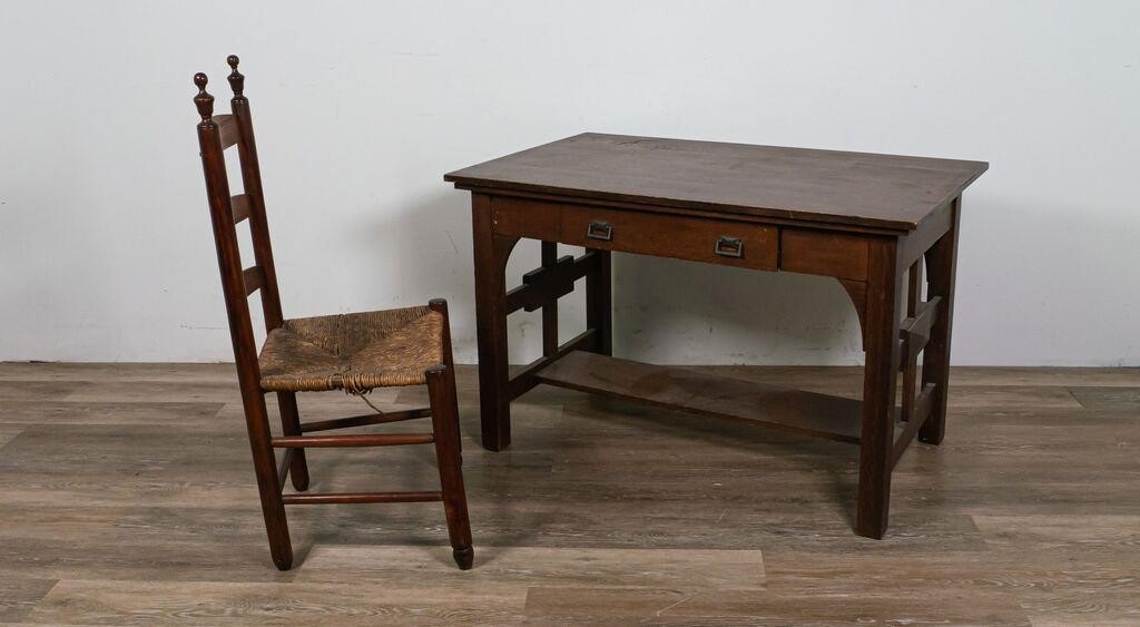 Appraisal: AMERICAN ARTS AND CRAFTS DESK AND LADDERBACK CHAIRAmerican Arts and