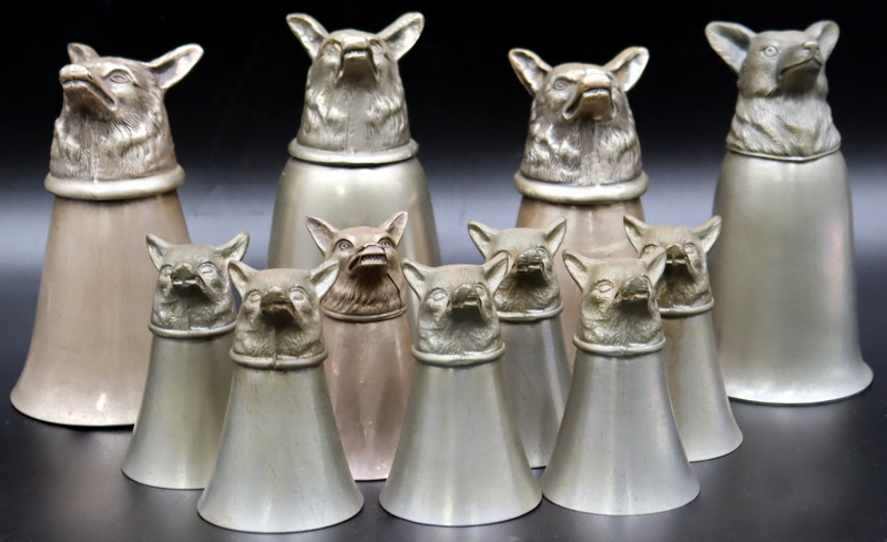 Appraisal: SILVERPLATE Fox Head Stirrup Cups Inc Leonard Including engraved English