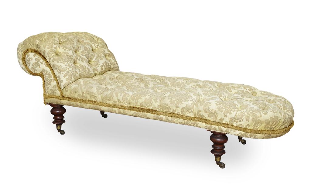 Appraisal: VICTORIAN UPHOLSTERED CHAISE LONGUE LATE TH CENTURY the scrolled back