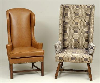 Appraisal: William and Mary-Style and Chippendale-Style Wing-Back Armchairs to x to