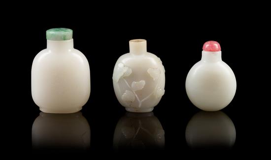 Appraisal: Sale Lot Three Glass Imitating White Jade Snuff Bottles two