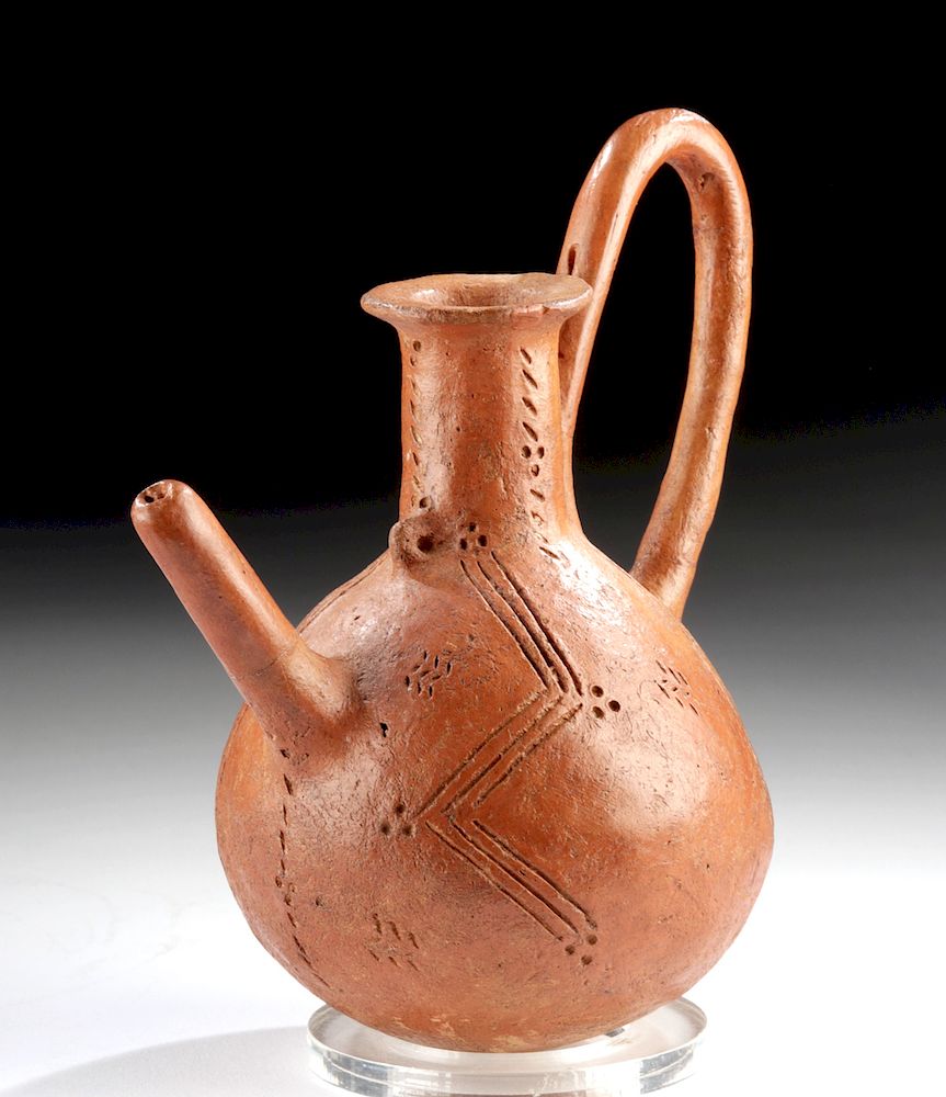 Appraisal: Cypriot Redware Pitcher w Incised Decoration Ancient Mediterranean Cyprus Middle