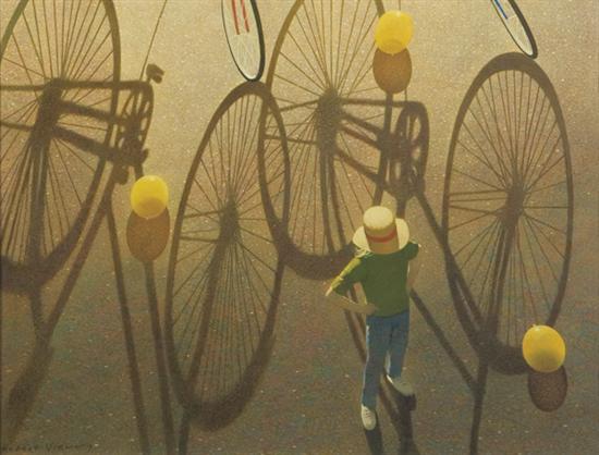 Appraisal: VICKREY ROBERT American b ''Shadow Play Bicycles Balloons'' egg tempera