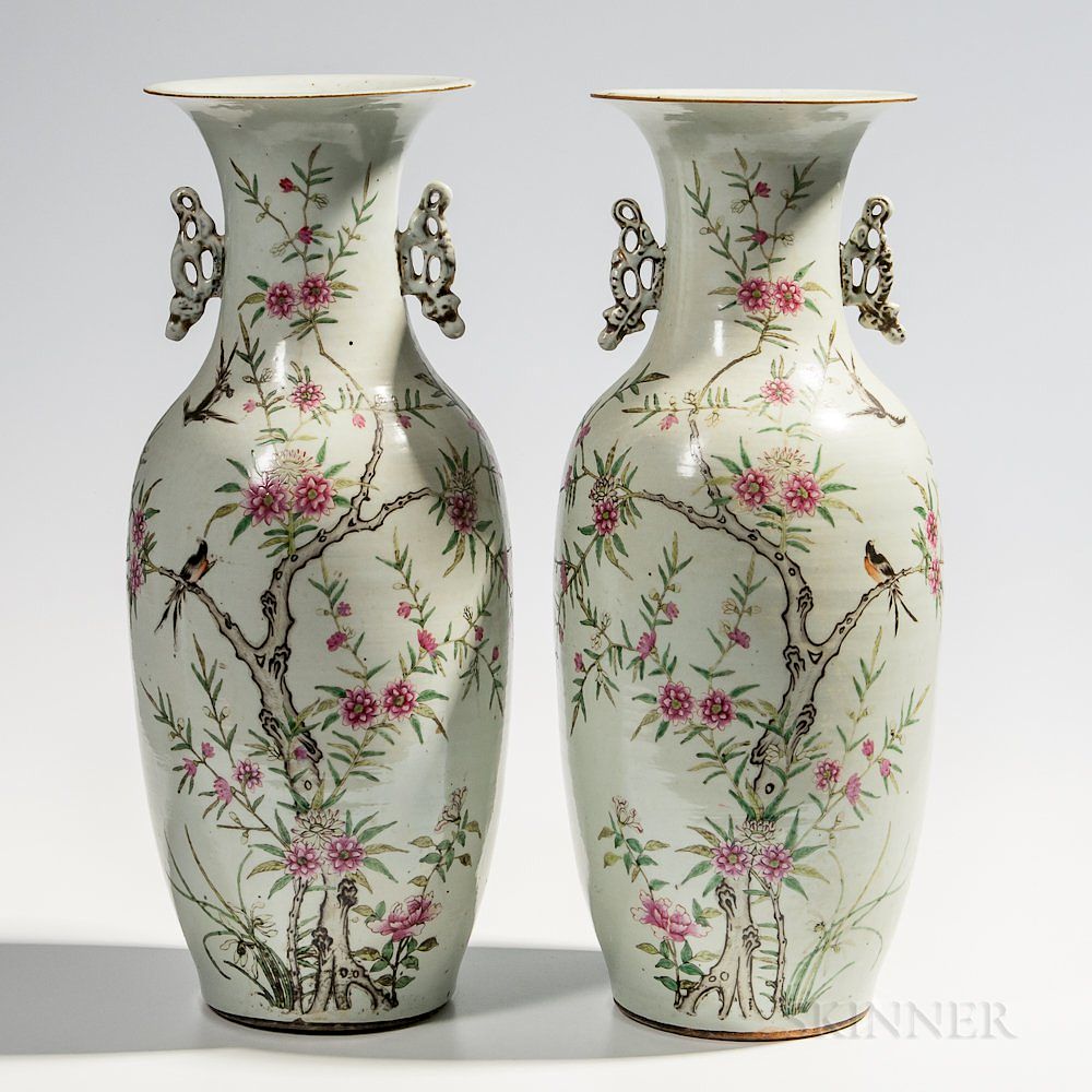 Appraisal: Pair of Large Enameled Porcelain Vases Pair of Large Enameled