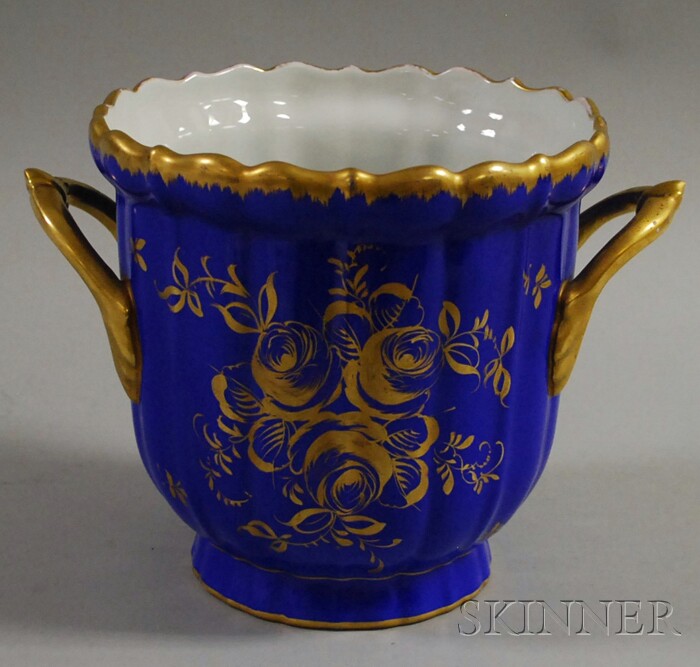 Appraisal: French Gilt Blue Ground and Transfer Floral-decorated Porcelain Wine Cooler