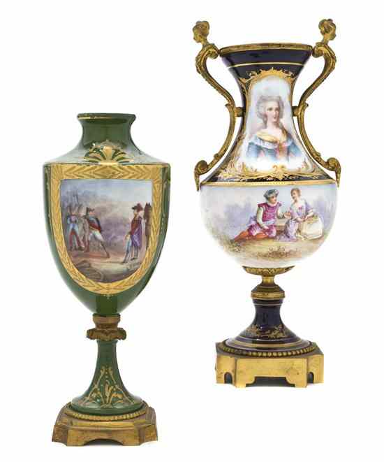 Appraisal: Two Sevres Style Gilt Metal Mounted Vases each of baluster