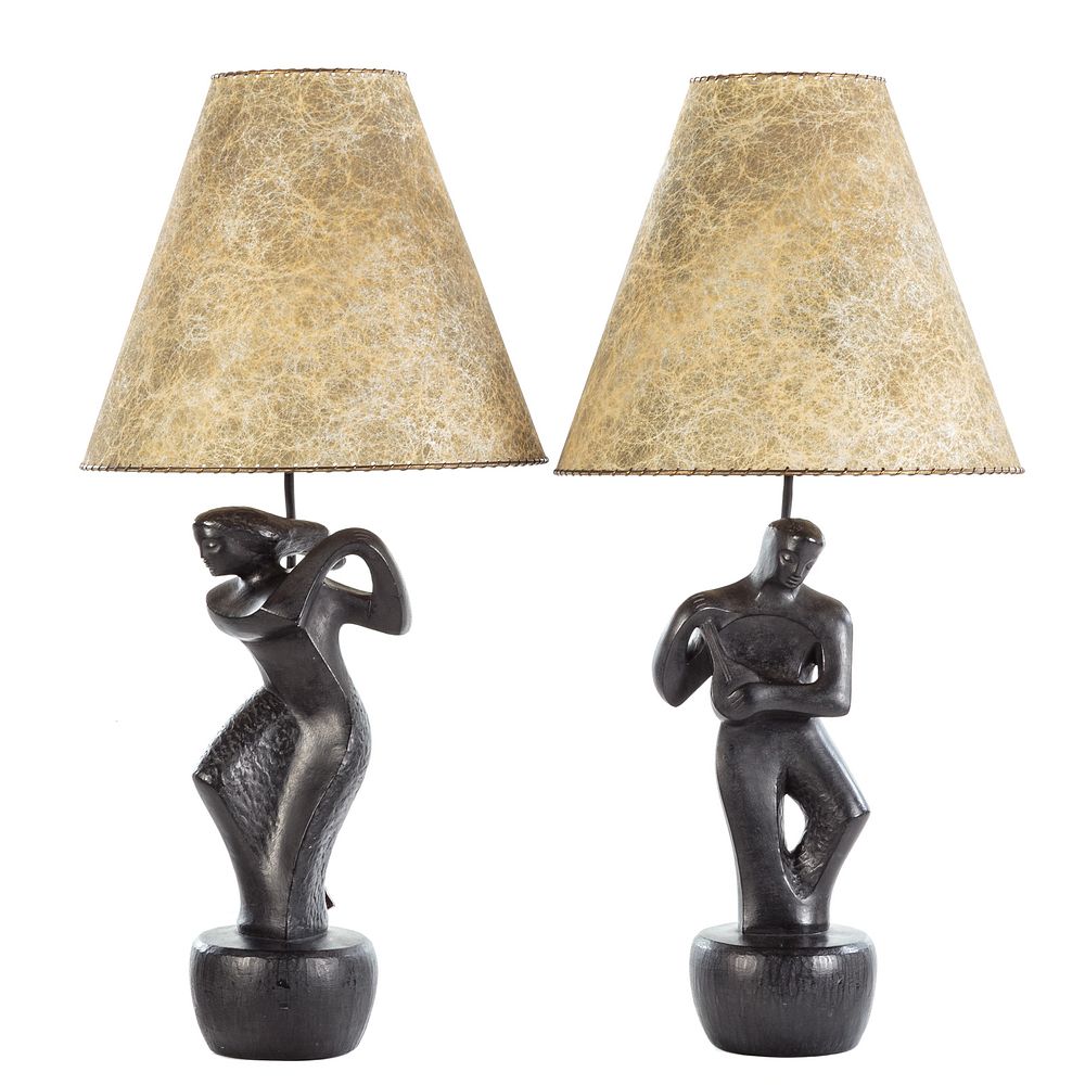 Appraisal: Pair of Rima Black Plaster Abstract Figure Lamps Circa s-