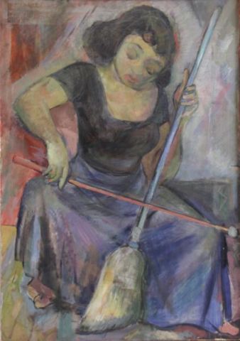 Appraisal: KATZENSTEIN Irving Oil on Canvas of Betty AllenPlaying the Broom