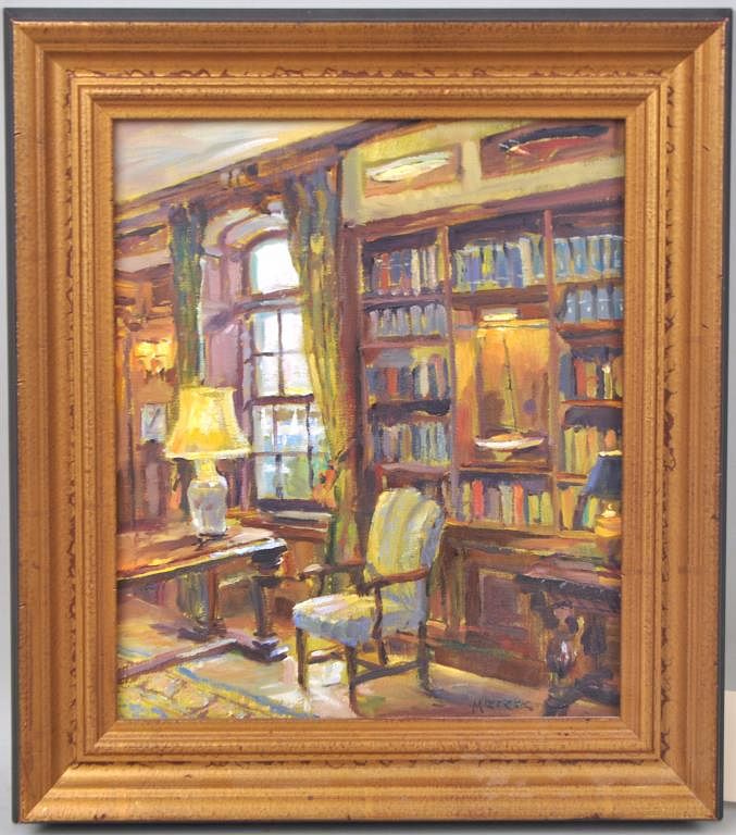 Appraisal: Leonard Mizerack O B Interior Scene Am th century Library