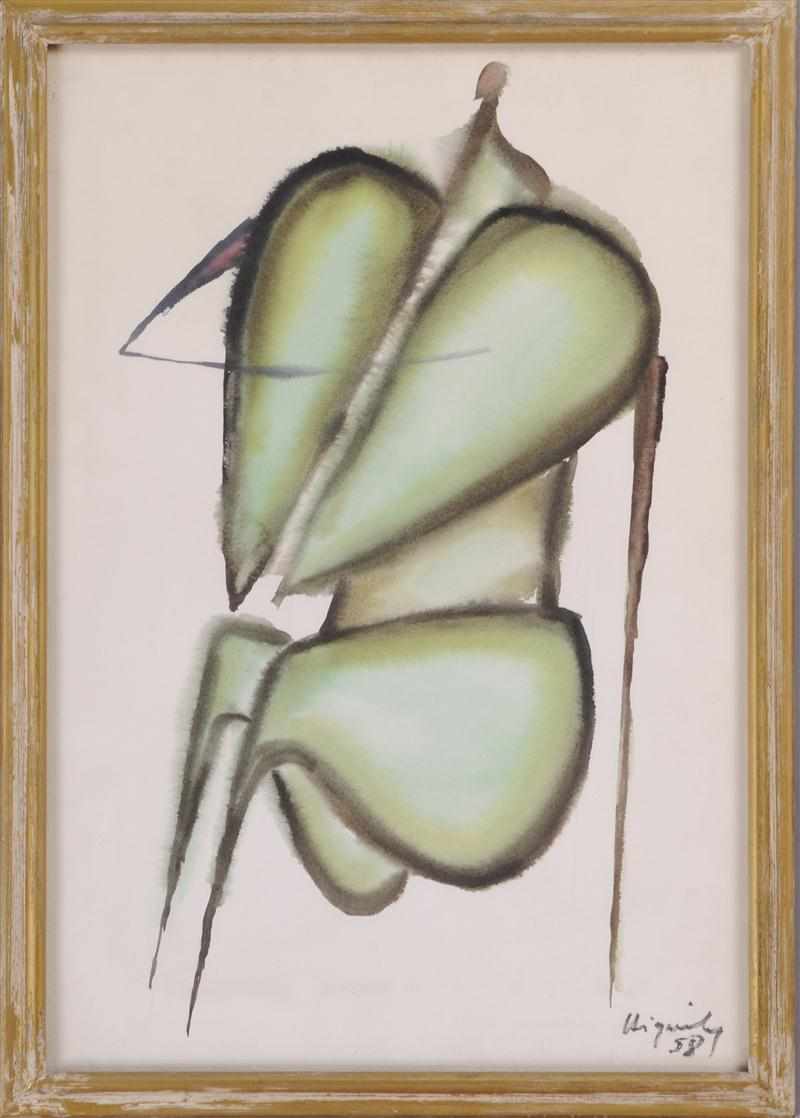 Appraisal: PHILIPPE HIQUILY FRENCH b DISTORTED FIGURE Watercolor on paper signed