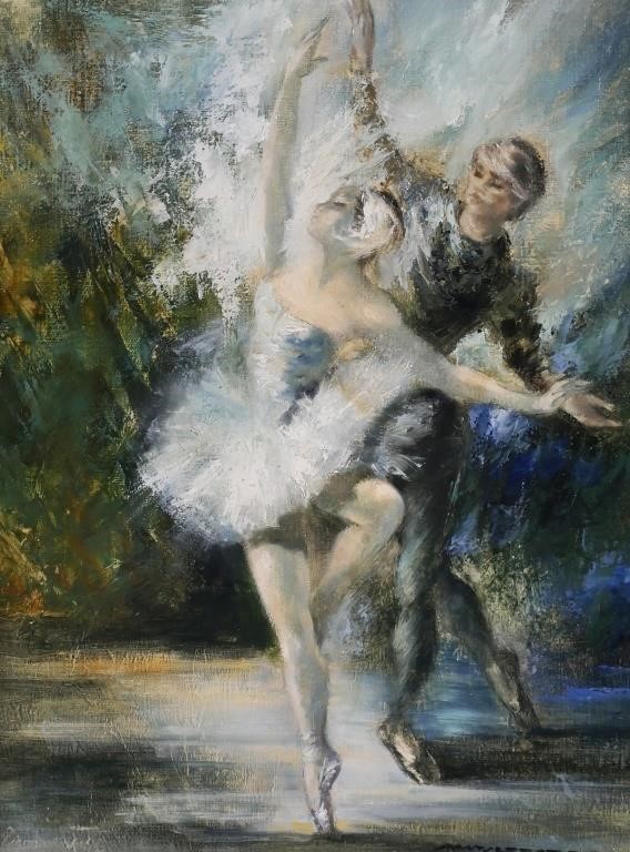 Appraisal: Oil on canvas painting depicting young couple ballet dancing signed