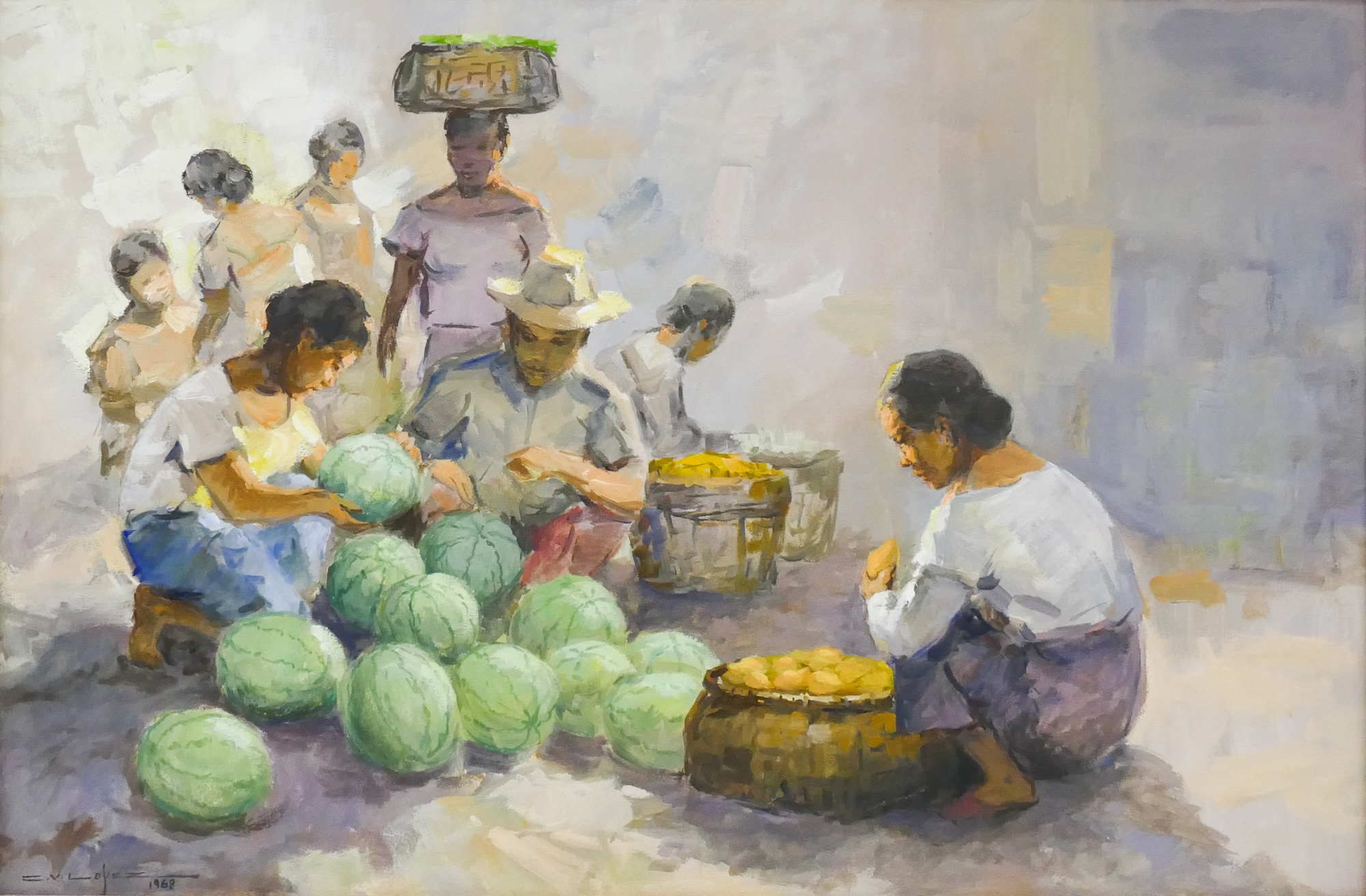 Appraisal: Crispin Villafuerte Lopez - Philippines 'Watermelon Vender' Oil on Canvas