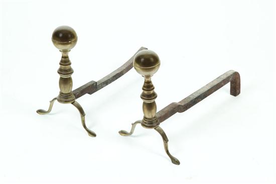 Appraisal: PAIR OF BRASS ANDIRONS American early th century Ball finials