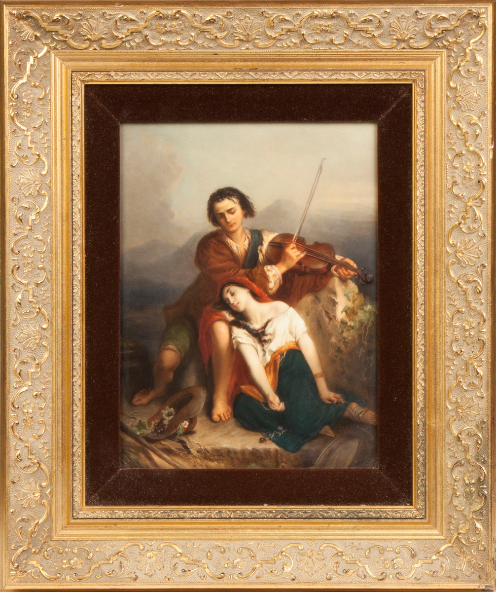 Appraisal: KPM Plaque of a Courting Couple w man playing violin