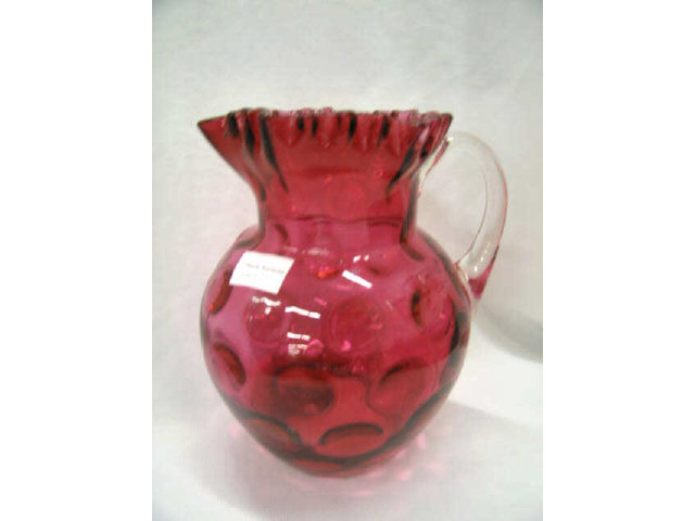 Appraisal: Cranberry Art Glass Pitcher coin spot decor