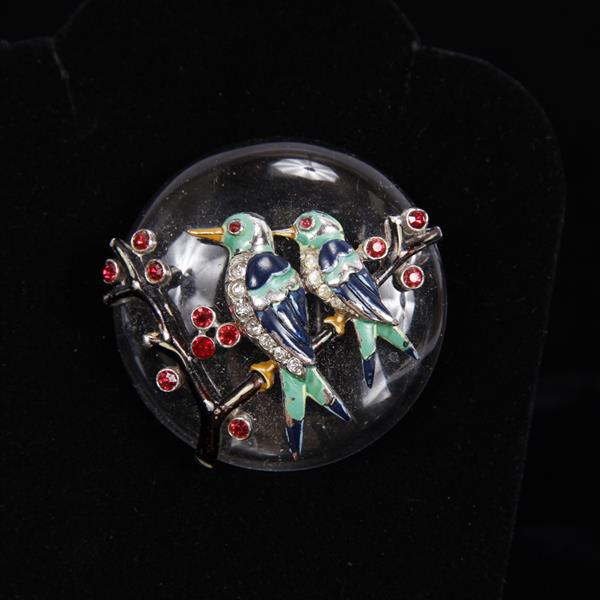 Appraisal: Trifari Jelly Belly Birds Enamel and Jeweled Brooch Pin dia