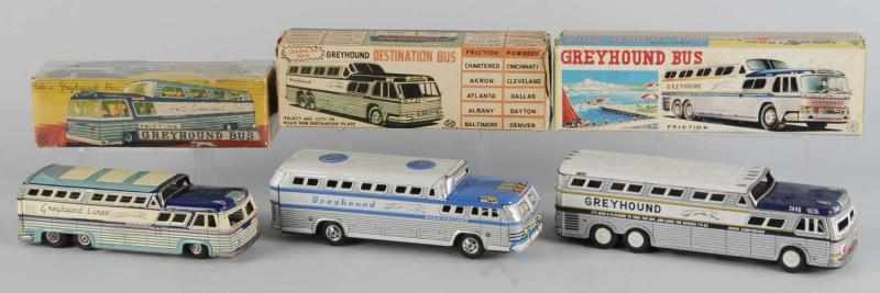 Appraisal: Lot of Tin Greyhound Bus Friction Toys Description Japanese Working