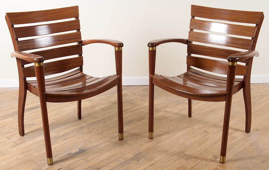 Appraisal: PAIR FRENCH MAHOGANY YACHT CHAIRS MANNER OF LELEU A beautiful