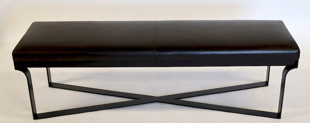 Appraisal: Christian Liaigre For Holy Hunt Leather Upholstered HOBEREAU Bench Signed