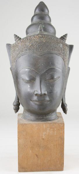 Appraisal: Large Thai Bronze Head of Buddha hollow cast mounted on