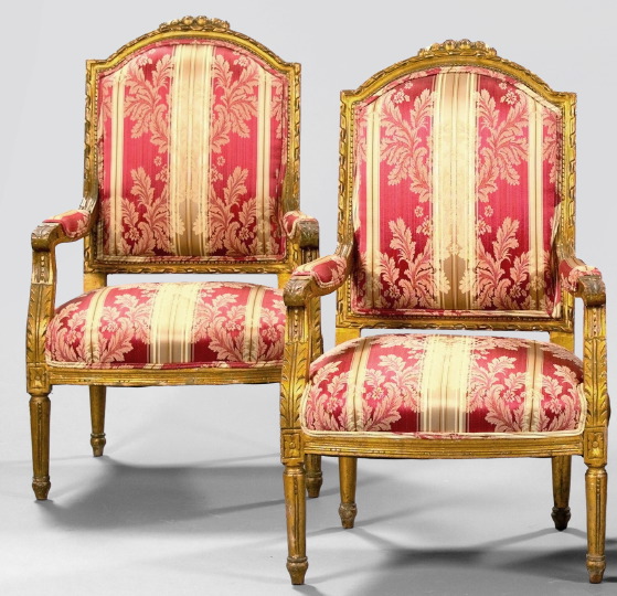 Appraisal: Pair of Louis XVI-Style Giltwood Fauteuils mid- th century each