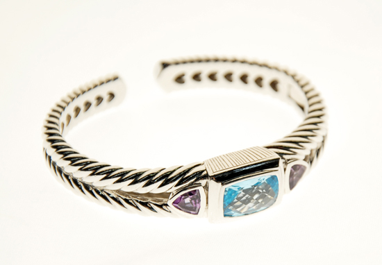 Appraisal: A Sterling Blue Topaz and Amethyst Cuff Bracelet in a