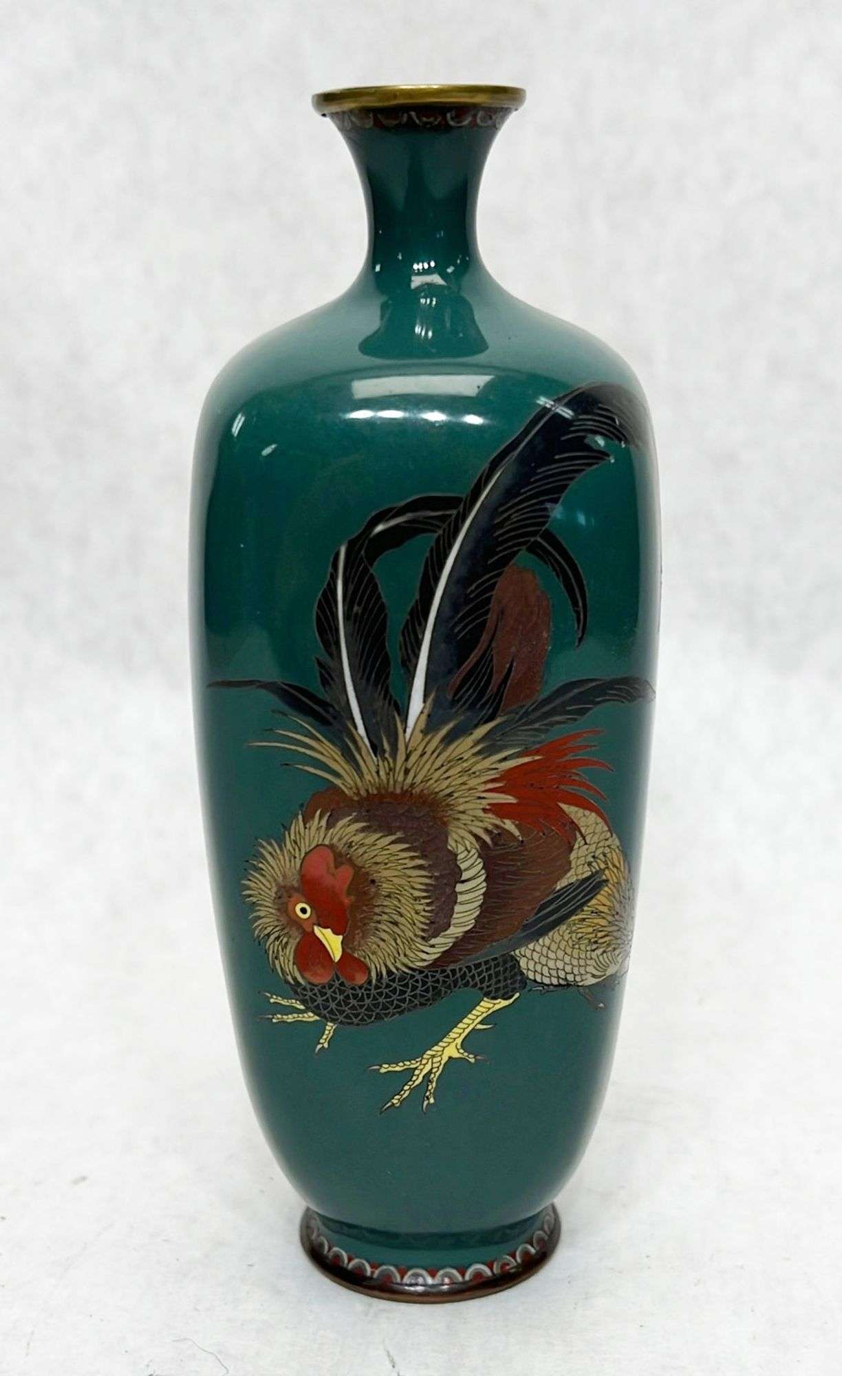 Appraisal: Japanese Meiji Period Cloisonne Rooster Vase tall at widest Condition