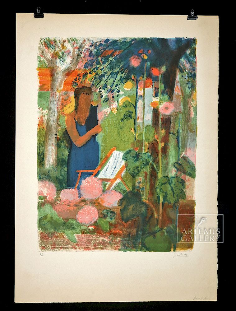 Appraisal: Mid th Century F Collomb Lithograph Dans Le Jardin Fernand