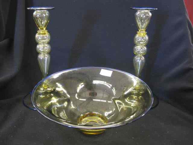 Appraisal: Steuben Art Glass Console Set pair of ''candleholders and a