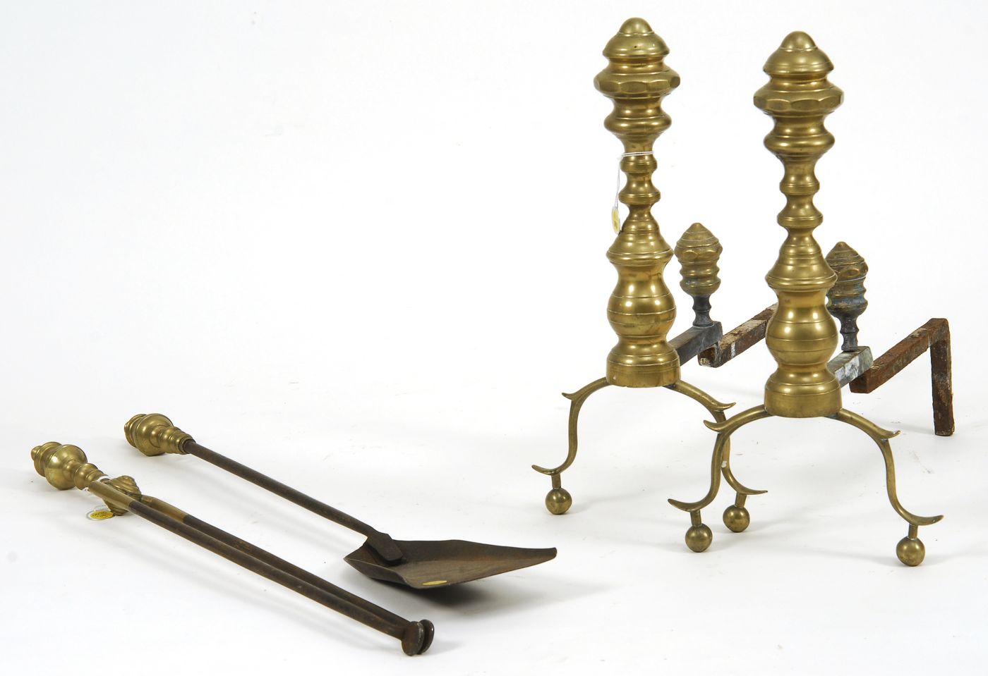 Appraisal: PAIR OF FEDERAL BRASS ANDIRONS Early th CenturyWith ring and