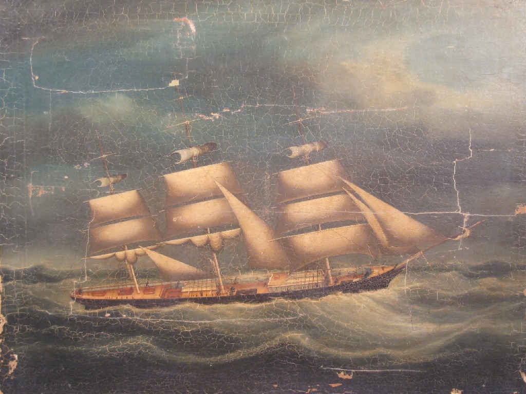 Appraisal: CHINESE SCHOOL CIRCA A Tea-clipper off a Coast oil on