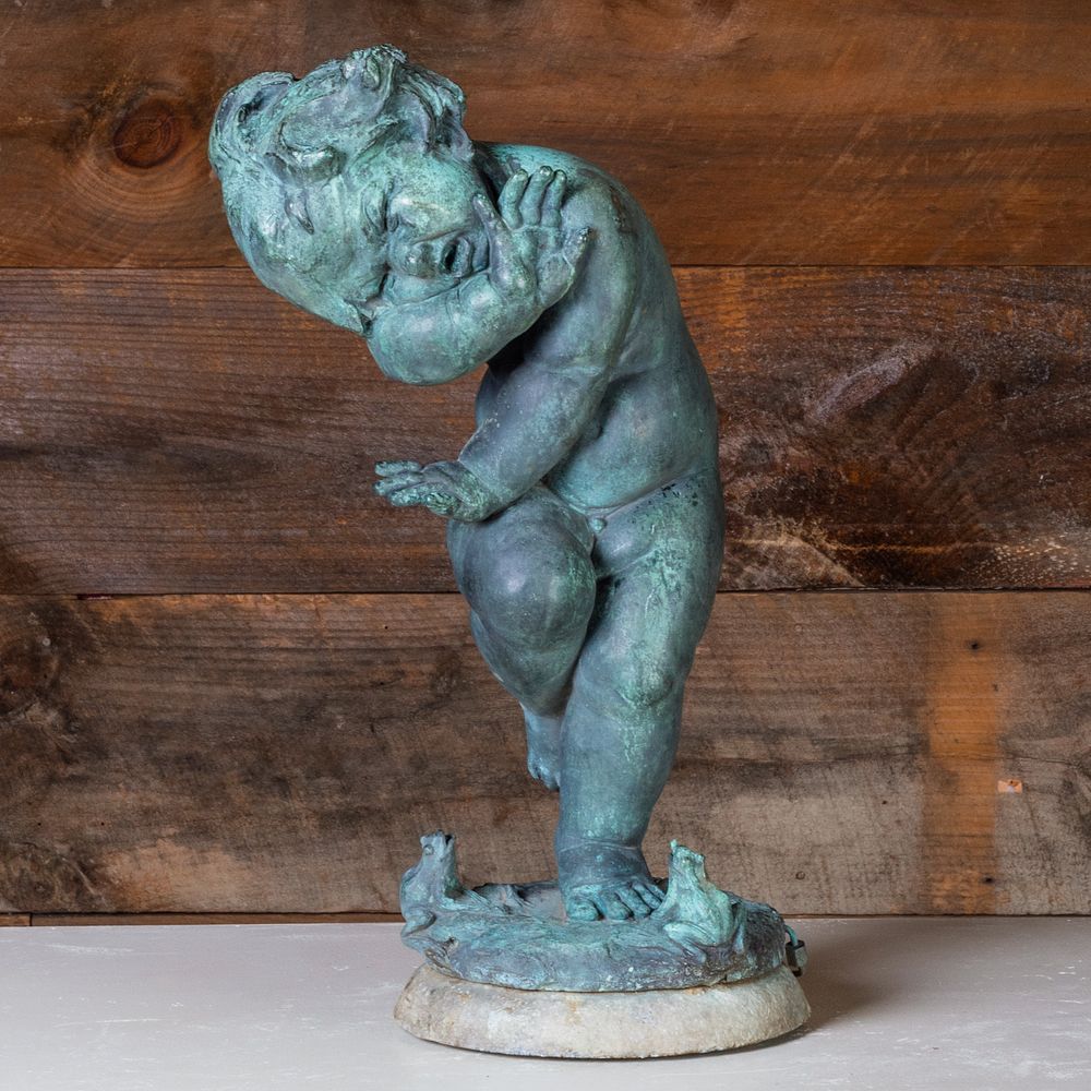 Appraisal: Italian Bronze Fountain of a Crying Baby with Frogs Signed