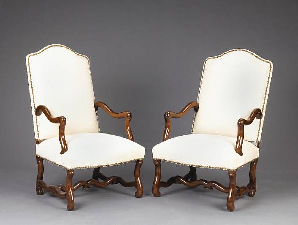 Appraisal: A Louis XIV walnut fauteuil a la reine together with