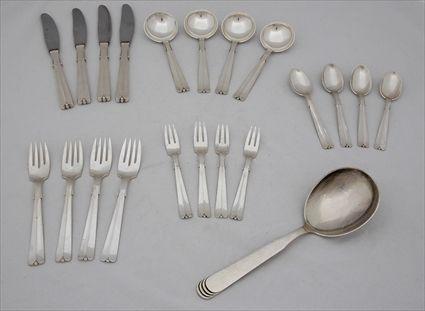 Appraisal: HANS HANSEN SILVER FLATWARE SERVICE Comprising hollow-handled dinner knives dinner